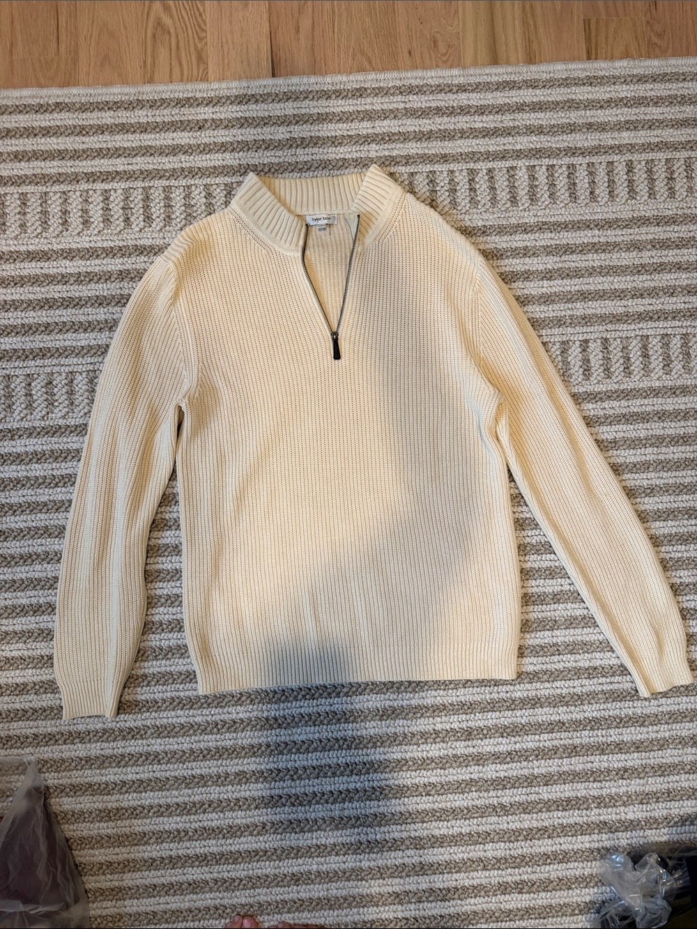 Tyler Boe Cream Half-Zip Ribbed Turtleneck Sweater